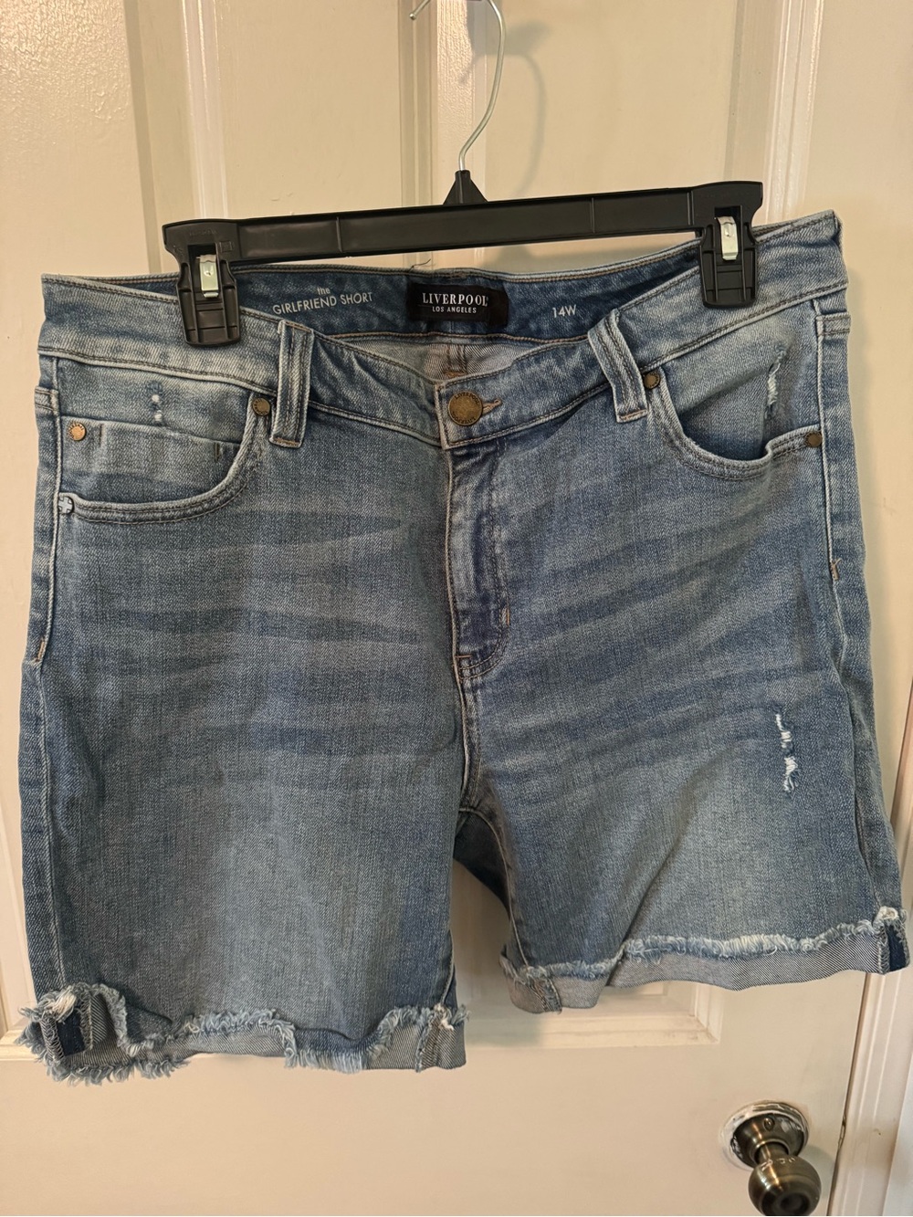 Liverpool Light Blue Girlfriend Denim Shorts with Frayed Hem